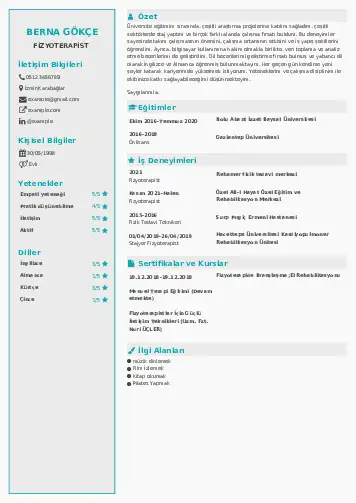 Fizyoterapist Cv Örnekleri cv indir